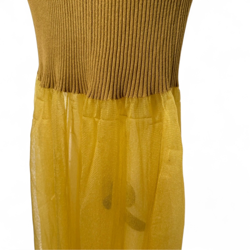 Anthropologie Glam Sheer Panel Ribbed Maxi Sweater Gold Dress NWT M Formal - Picture 9 of 10
